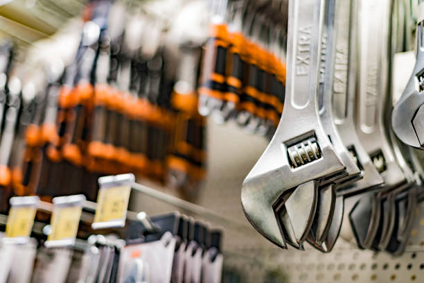 Hardware supplies and tools display - wrenches and equipment