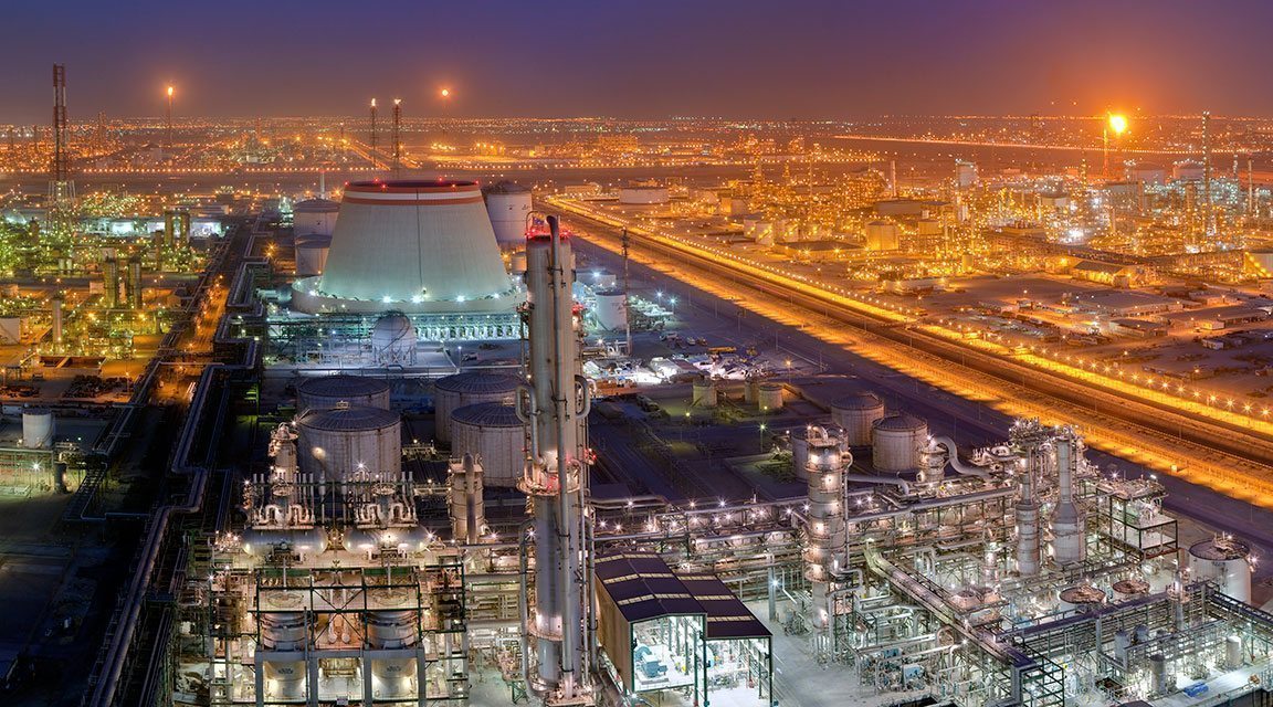 Ras Al Khair Industrial City lit up at night